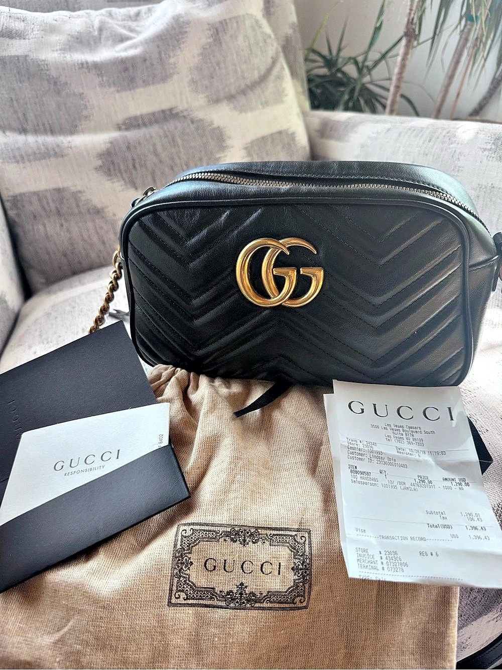 Gucci GG Marmont Small Matelassé Camera Bag Black Leather + Receipt